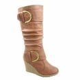 thumbnail image 1 of Pure-65 Women's Fashion Round Toe Slouch Large Buckle Wedge Mid Calf Boot Shoes ( Tan, 6 ), 1 of 3