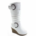 thumbnail image 1 of Pure-65 Women's Fashion Round Toe Slouch Large Buckle Wedge Mid Calf Boot Shoes ( White, 7 ), 1 of 2