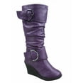thumbnail image 1 of Pure-65 Women's Fashion Round Toe Slouch Large Buckle Wedge Mid Calf Boot Shoes, 1 of 2