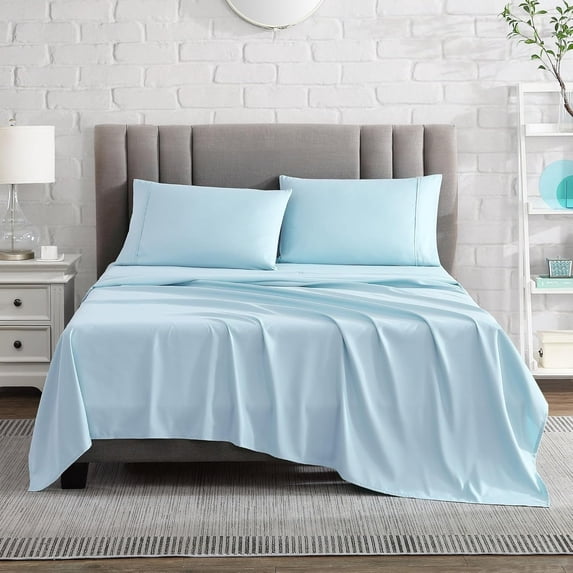 Pure 800 Thread Count PIMA Cotton- Sateen Weave 4-Piece Full XL(54"X80") Light Blue, Single Ply Yarns, Sateen Weave, Fits Mattress 24"inch Deep Pocket