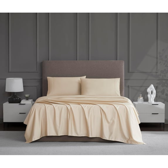 Pure 800 Thread Count PIMA Cotton- Sateen Weave 4-Piece Olympic Queen (66" X 80") Sandrift Solid, Single Ply Yarns, Sateen Weave, Fits Mattress 21"inch Deep Pocket