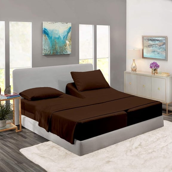 Pure 800 Thread Count PIMA Cotton- Sateen Weave 5 Piece Split Queen Chocolate, Single Ply Yarns, Sateen Weave, Fits Mattress 16"inch Deep Pocket