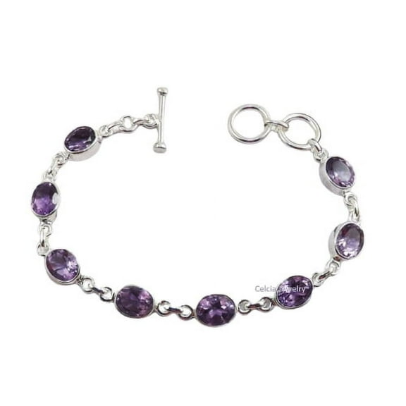 Pure 925 Sterling Silver Bracelet For Men, Women, Unisex, Genuine Amethyst Bracelet Gemstone Unique Handcrafted Bracelet For Her or Him