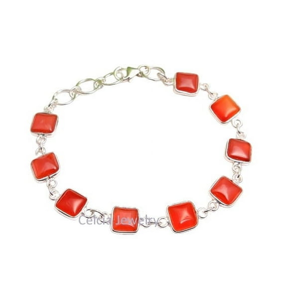 Pure 925 Sterling Silver Bracelet For Men, Women, Unisex, Natural Carnelian Bracelet Gemstone Unique Handcrafted Bracelet For Her or Him