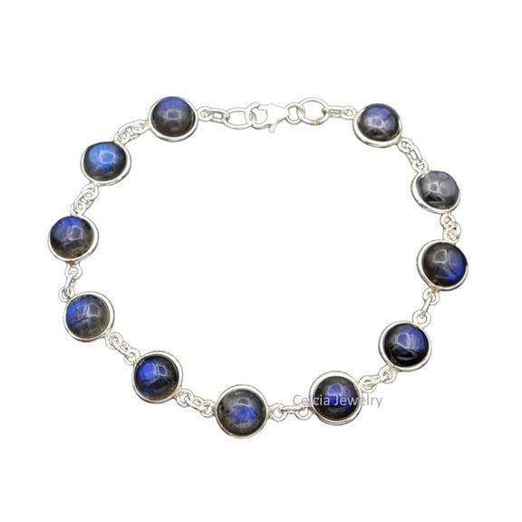 Pure 925 Sterling Silver Bracelet For Men, Women, Unisex, Natural Labradorite Bracelet Gemstone Unique Handcrafted Bracelet For Her or Him