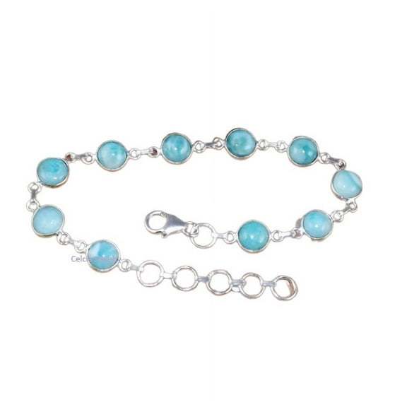 Pure 925 Sterling Silver Bracelet For Men, Women, Unisex, Natural Larimar Bracelet Gemstone Unique Handcrafted Bracelet For Her or Him