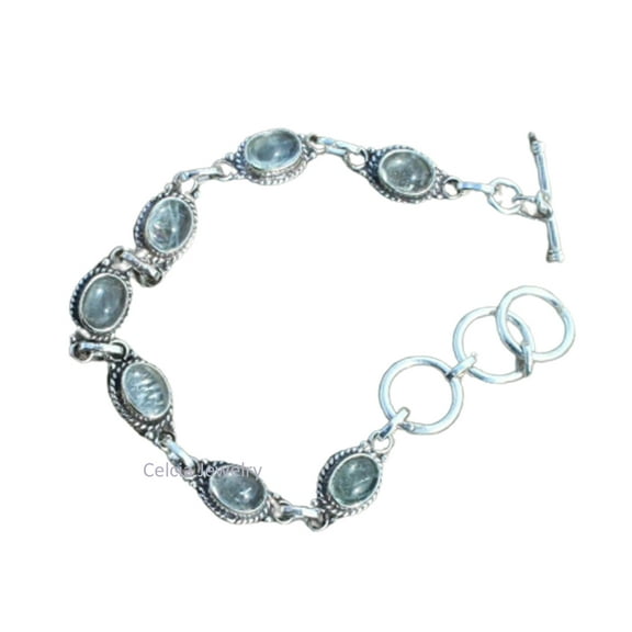 Pure 925 Sterling Silver Bracelet For Womens & Girls, Aquamarine Bracelet Gemstone Unique Handcrafted Bracelet For Her or Him