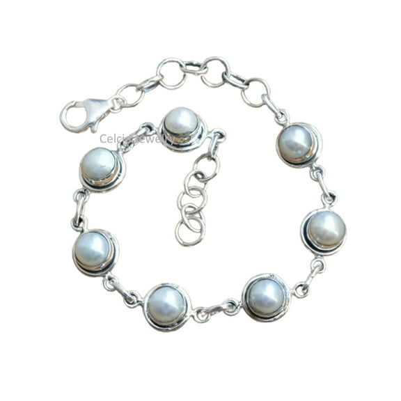 Pure 925 Sterling Silver Bracelet For Womens & Girls, Natural Pearl Bracelet Gemstone Unique Handcrafted Bracelet For Her or Him
