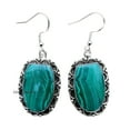thumbnail image 1 of Pure 925 Sterling Silver Dangle Drop Earrings For Women, Genuine Malachite Green Gemstone Beautiful Handcrafted Earrings For Her, 1 of 5