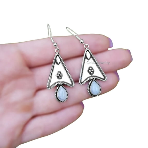 Pure 925 Sterling Silver Dangle Drop Earrings For Women, Genuine Moonstone Pear White Gemstone Amazing June Birthstone Earrings For Her