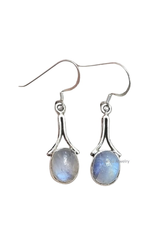 Pure 925 Sterling Silver Dangle Drop Earrings For Women, Natural Rainbow Moonstone Oval Gemstone Amazing June Birthstone Gifts Earrings