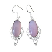Pure 925 Sterling Silver Dangle Drop Earrings For Women, Natural Rose Quartz Oval Pink Gemstone Amazing October Birthstone Gifts Earrings