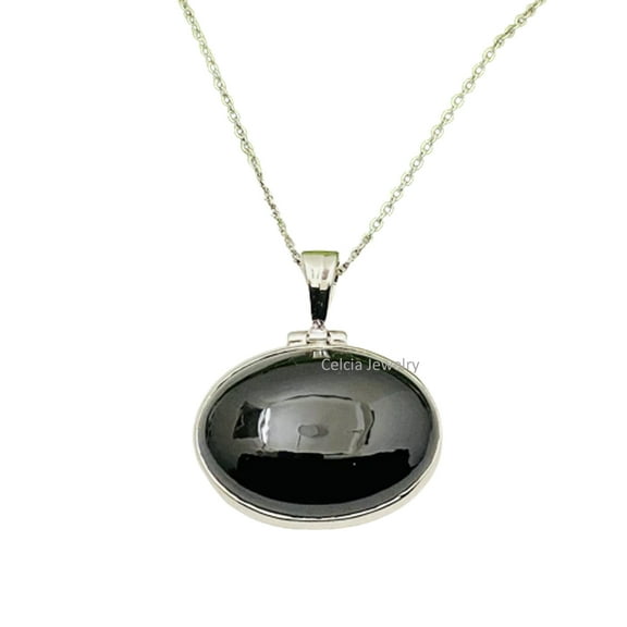 Pure 925 Sterling Silver Necklace For Women, Genuine Black Onyx Cabochon Oval Gemstone Amazing Handcrafted Necklace Gift For Her