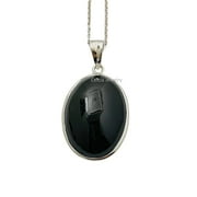 CELCIA JEWELRY Pure 925 Sterling Silver Necklace For Women, Genuine Cabochon Black Onyx Oval Gemstone Amazing Handcrafted Necklace Gift For Her