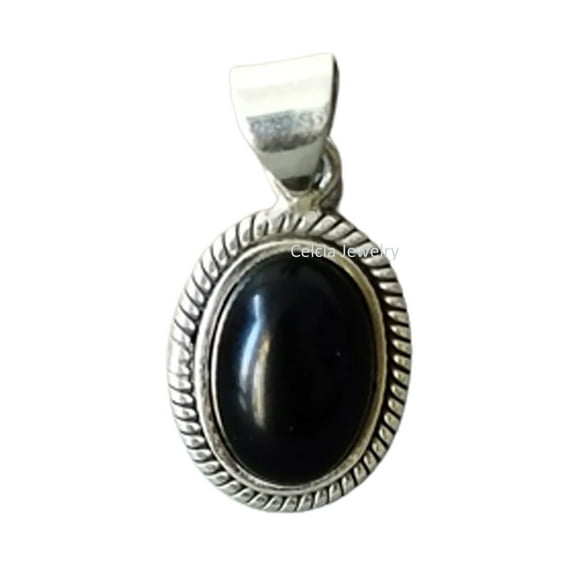 Pure 925 Sterling Silver Pendant For Men Women, Genuine Black Onyx Cabochon Oval Gemstone Beautiful Handcrafted Pendant For Her Him