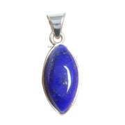 Pure 925 Sterling Silver Pendant For Men Women, Genuine Blue Lapis Lazuli Cabochon Marquise Gemstone Unique Handcrafted Jewelry For Her Him