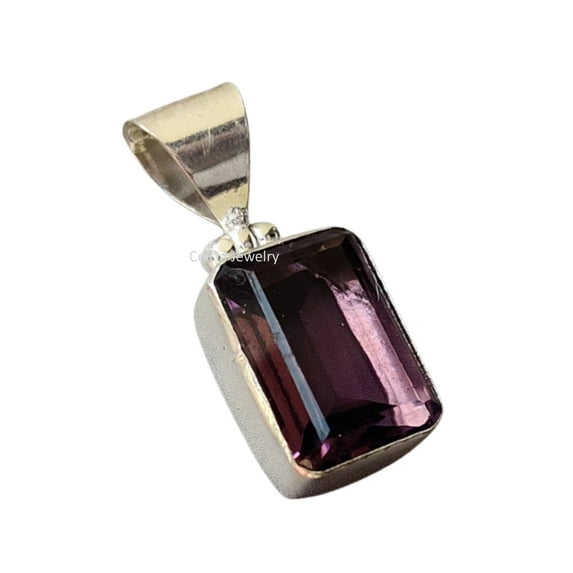 Pure 925 Sterling Silver Pendant For Men Women, Genuine Purple Amethyst Faceted Gemstone Unique Handcrafted February Birthstone Pendant