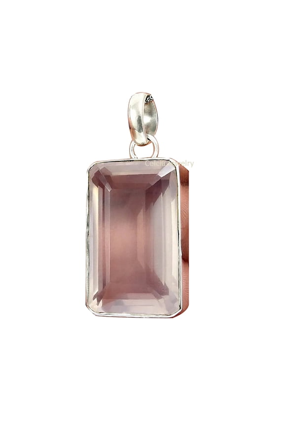 Pure 925 Sterling Silver Pendant For Women Men, Genuine Rose Quartz Pink Gemstone Unique Handcrafted October Birthstone Jewelry
