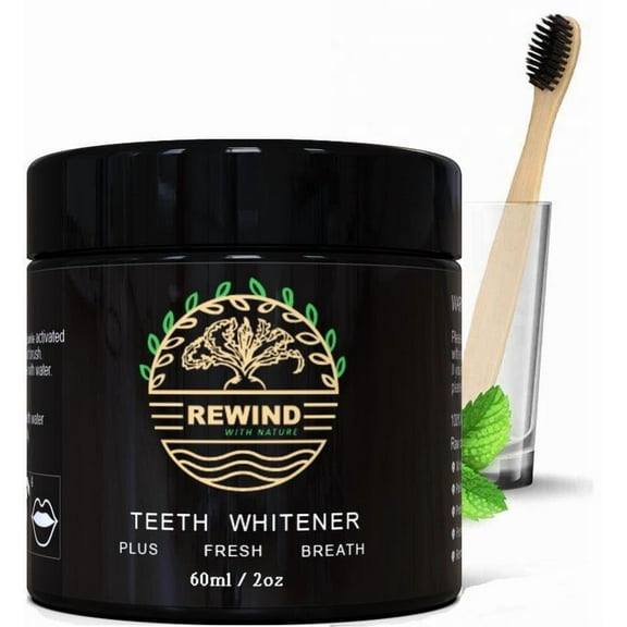Pure Activated Charcoal Natural Teeth Whitening Powder | Bonus Bamboo Toothbrush Works Like Charcoal Toothpaste, Gels