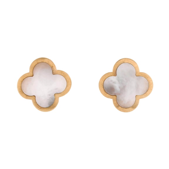 Pure Alhambra Stud Earrings 18K Yellow Gold and Mother of Pearl By Rebag