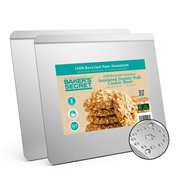 Baker's Secret 2pcs Pure Aluminum Insulated Cookie Sheet Commercial Grade, Baking Tray for Oven, 100% Recycled Aluminum