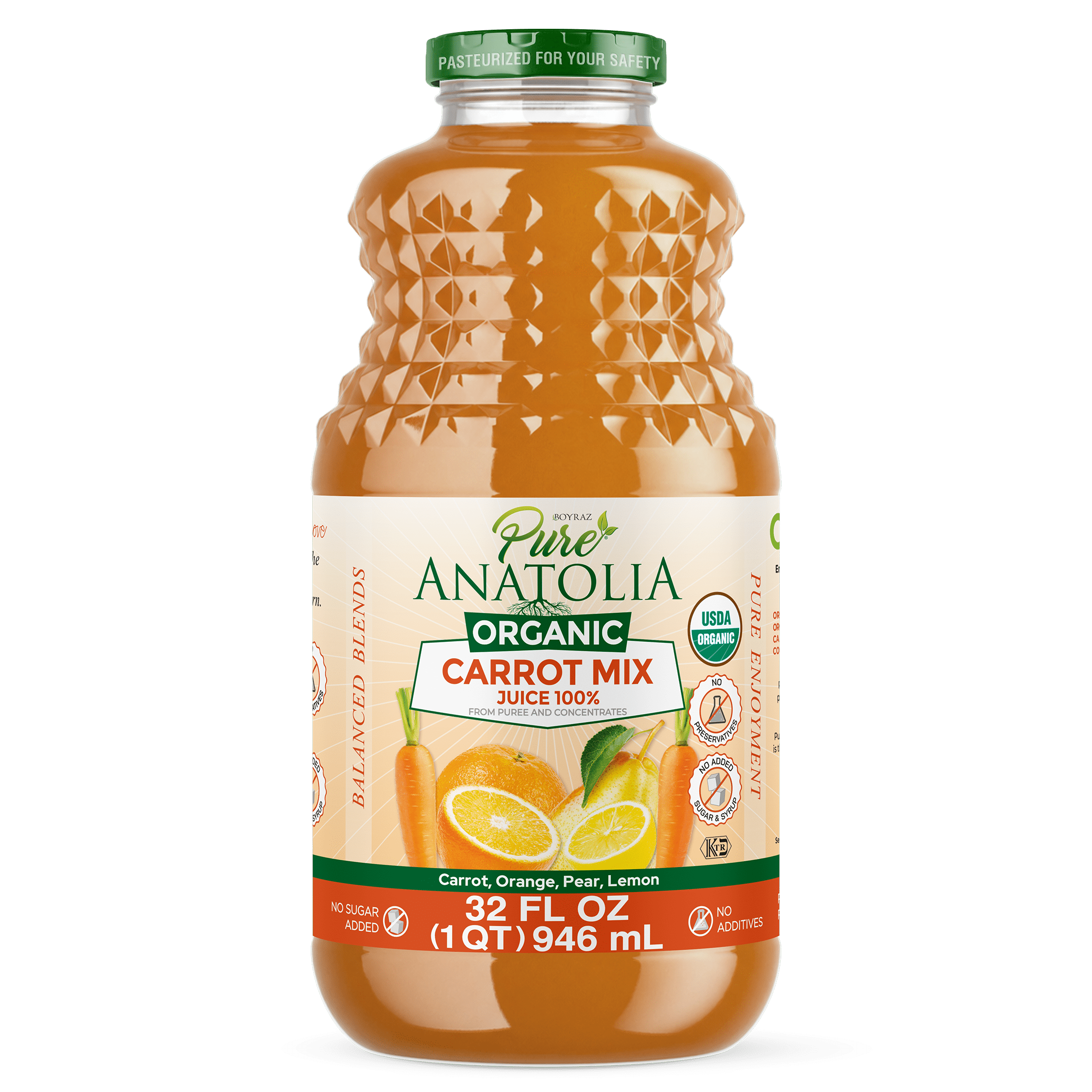 Pure Anatolia Organic Carrot Mix Juice, 32 Fl Oz Glass Bottle