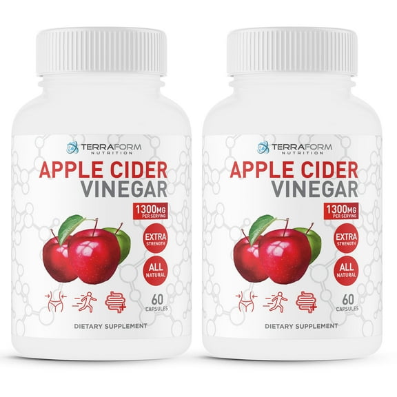 Pure Apple Cider Vinegar Capsules 2 Pack - 1300mg Supports Weight Loss, Detox, Cleanse - Increased Metabolism & Energy, Improved Digestion Natural & Potent 2 Month