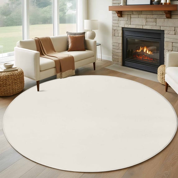 Pure Apricot Round Area Rug 7 FT, Non Slip Living Room Area Carpet, Simple Solid Color Washable Soft Circular Rug Non-Shedding Floor Carpet for Bedside Office Play Room Classroom