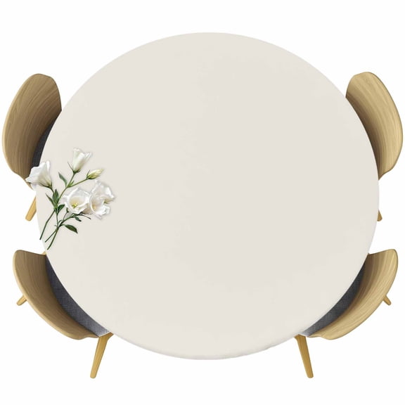 Pure Apricot Table Cloth, Round Fitted Tablecloths with Elastic Edge, Simple Solid Color Wipeable Waterproof Table Cover for Kitchen Wedding 55-60 Inches