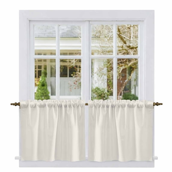Pure Apricot Tier Curtains, Simple Solid Color Light Filtering Kitchen Curtains, 2Pcs Rod Pocket Half Window Treatments Panels for Sink Cafe Cabinet Camper 27.5x24 Inches