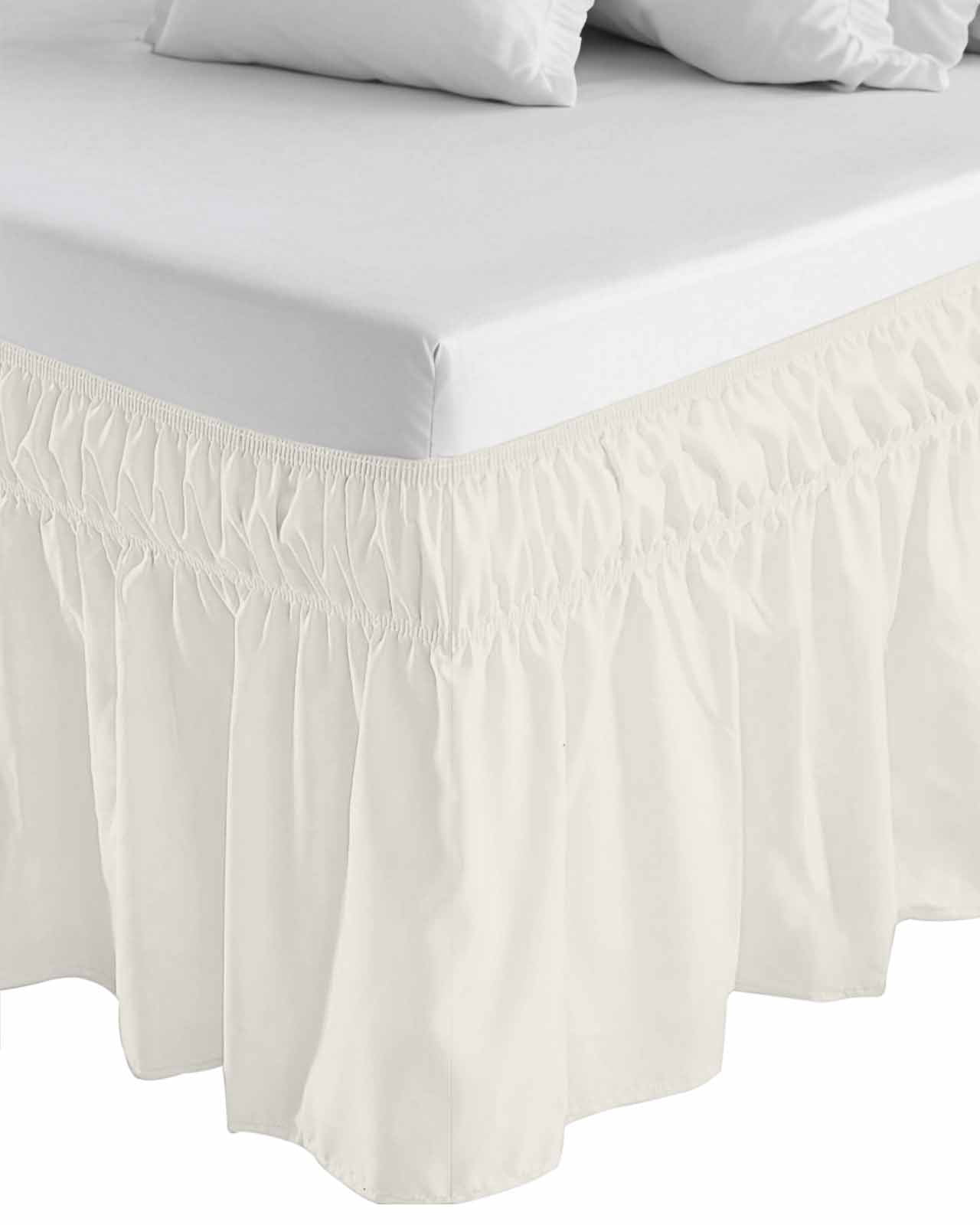 Pure Apricot Wrap Around Bed Skirts for Queen Bed 16" Drop, Bed Skirt with Adjustable Elastic Belt Dust Ruffle Bed Valance for Bedroom Hotel Luxury Simple Solid Color Bed Frame Cover