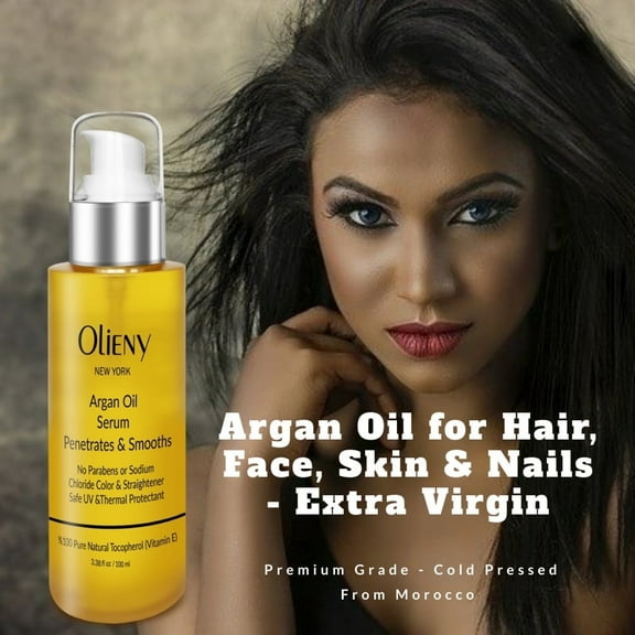 Olieny Cold-Pressed Moroccan Pure Argan Oil for Skin and Hair, Natural Moisturizer, Unscented, 3.4 oz