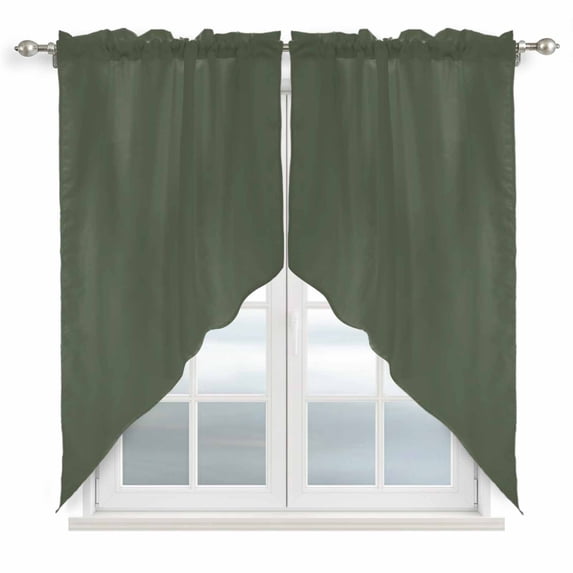 Pure Army Green Swag Valances for Windows 2 Pack, Kitchen Window Curtains 36 Inch Length, Modern Solid Color Minimalist Art Privacy Swag Curtains for Living Room/Bathroom with Rod Pocket 36"x36"