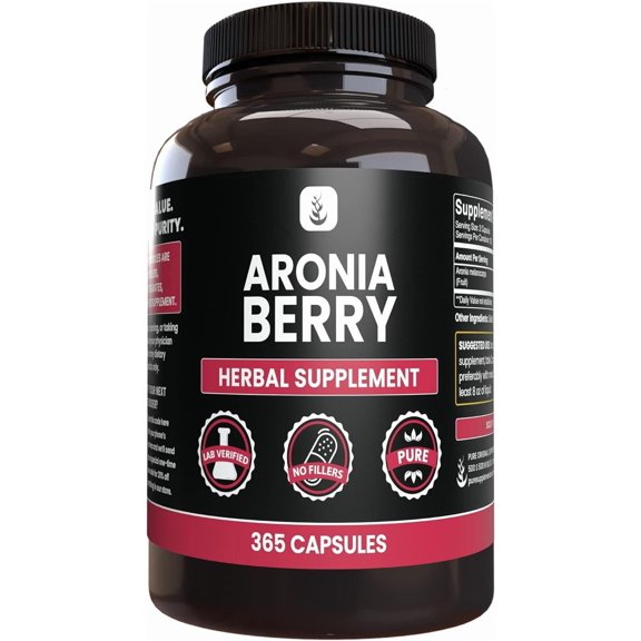Pure Aronia 900mg (Chokeberry) 365 Caps No Fillers/No Additives Made in the USA