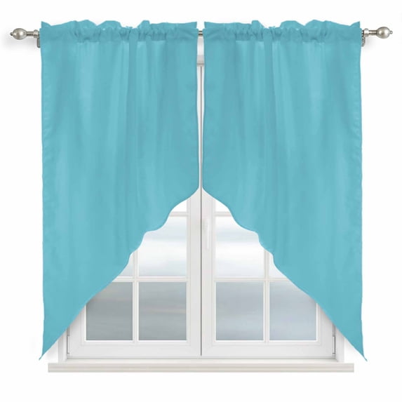 Pure Azureblue Swag Valances for Windows, Kitchen Window Curtains Over Sink, Contemporary Solid Color Minimalist Art Window Treatment Curtains for Living Room/Bedroom Curtains 2 Panel Sets 36"x45"