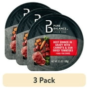 (3 pack) Pure Balance Beef Dinner in Gravy with Carrots & Sun Dried Tomatoes Wet Dog Food, Grain Free, 3.5 oz Cup