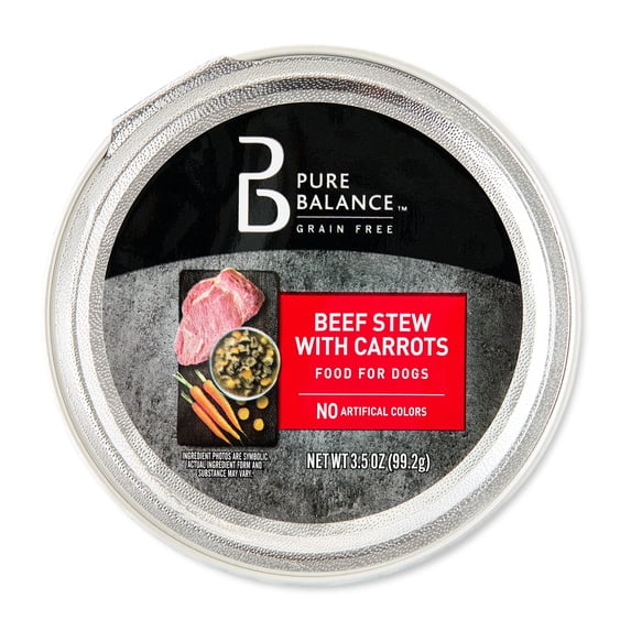 Pure Balance Grain-Free Wet Dog Food, Beef Stew with Carrots, 3.5 oz Tray