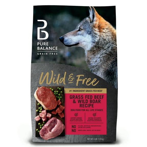 Pure Balance Wild and Free Grass Fed Beef and Wild Boar Recipe Grain Free Dry Dog Food, 4 lb