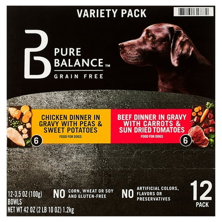 Pure Balance Chicken Dinner & Beef Dinner Wet Dog Food Variety Pack, 3.5 oz Bowls (12 Pack)