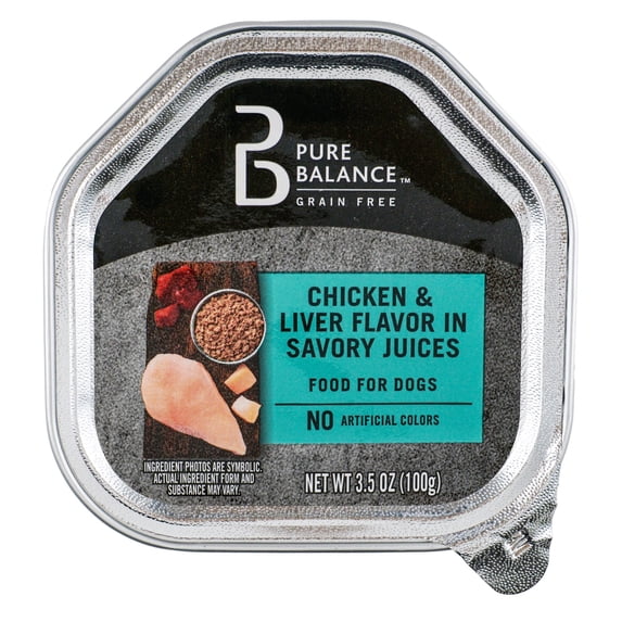 Pure Balance Grain Free Chicken and Liver Flavor in Savory Juices Wet Dog Food, 3.5 oz