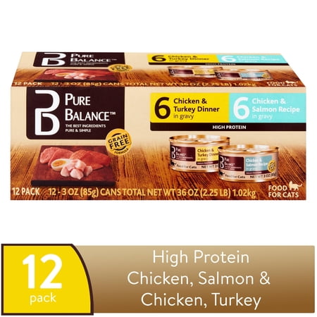 Pure Balance Chicken & Turkey Dinner and Chicken & Salmon Recipe Food for Cats, 3 oz, 12 Count