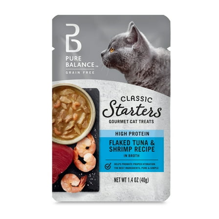 Pure Balance Classic Starters Flaked Tuna & Shrimp Recipe in Broth, 1.4 oz