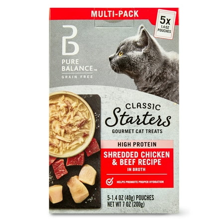 Pure Balance Gourmet Cat Treat Starters, Shredded Chicken & Beef Recipe, 1.4 Oz, 5 Pack