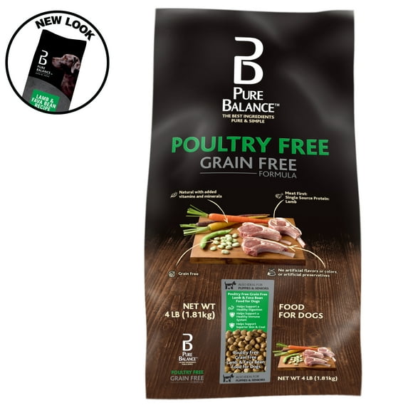 Pure Balance Grain-Free Poultry Free Lamb & Fava Bean Recipe Dry Dog Food, 4 lb