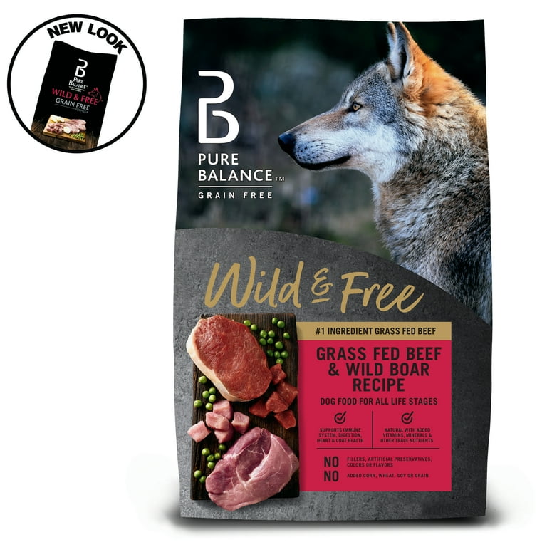 Pure Balance Grain Free Wild Free Grass Feed Beef Wild Boar Recipe Dry Dog Food 4 lbs