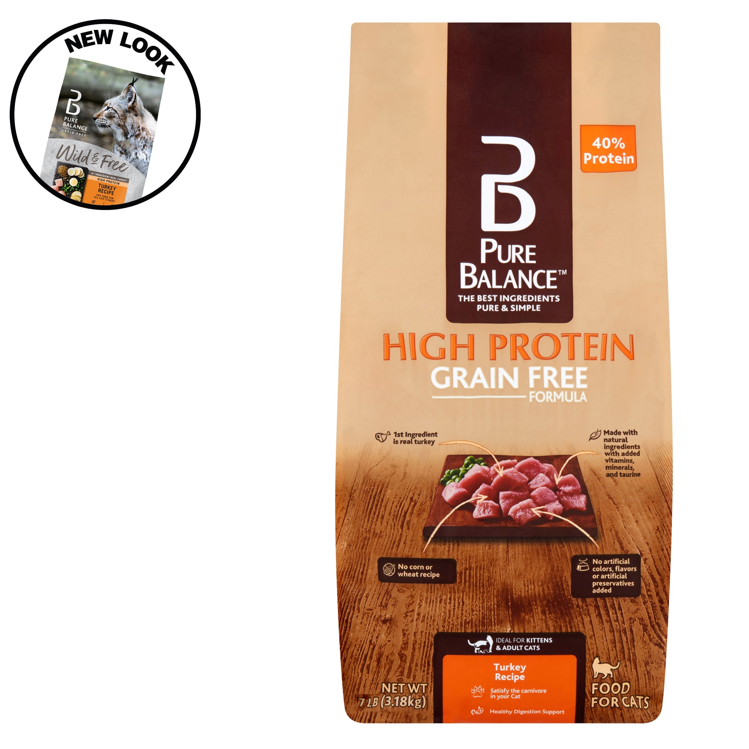 Pure Balance GrainFree Wild & Free Turkey Recipe Dry Cat Food, 7 lb