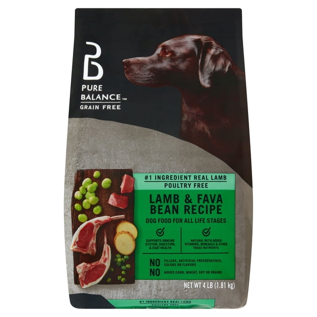 Image showcasing Pure Balance Lamb & Fava Bean Recipe Dry Dog Food, Grain-Free, 4 lbs ...