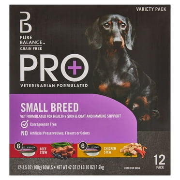 Pure Balance Pro+ Beef Stew & Chicken Stew Wet Dog Food for Small Breeds, Grain Free, 3.5 oz Cups (12 Pack)