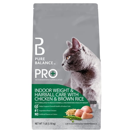 Pure Balance Pro+ Indoor Weight & Hairball Care Chicken & Brown Rice Dry Cat Food, 7 lbs