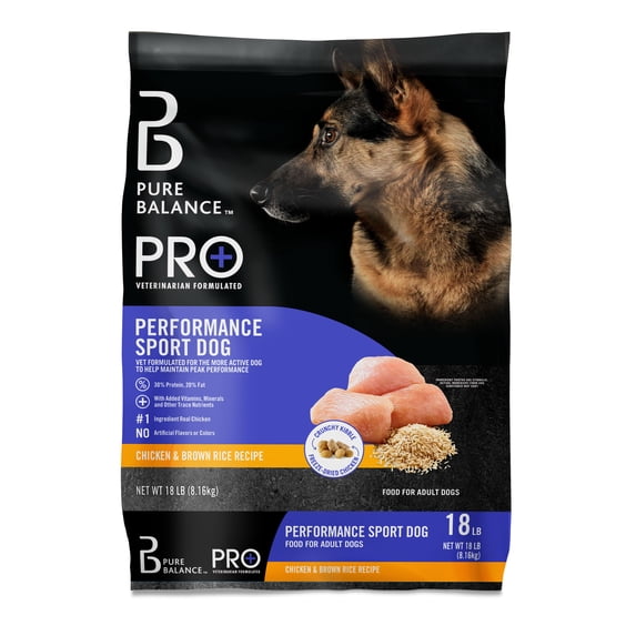 Pure Balance Pro+ Performance Sport Dog Dry Dog Food, Chicken & Brown Rice Recipe, 18 lb Bag